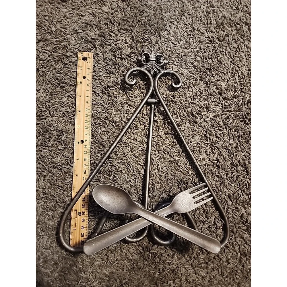 Folding Metal Easel Plate Stand Cookbook Holder‎ Fork Spoon Rack Distressed